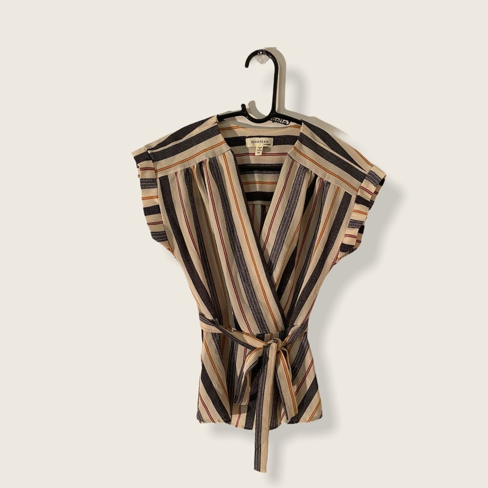 Monteau Cream Stripped Shirt Size M